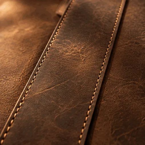 Brown hand-stitched edge